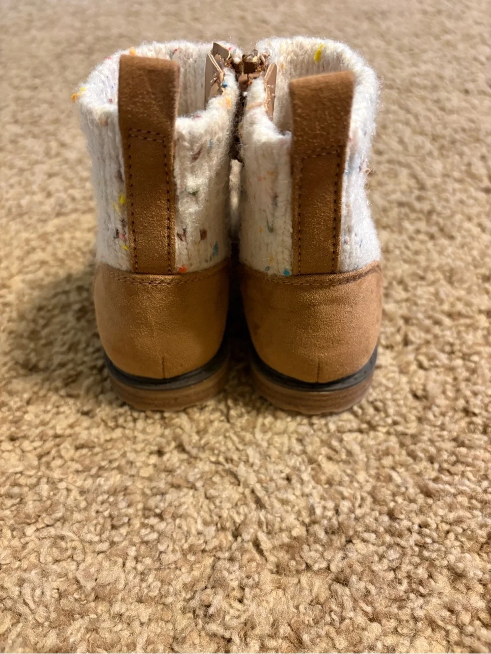 Kids cat and jack Tan Suede Booties with Cream Knit Cuff